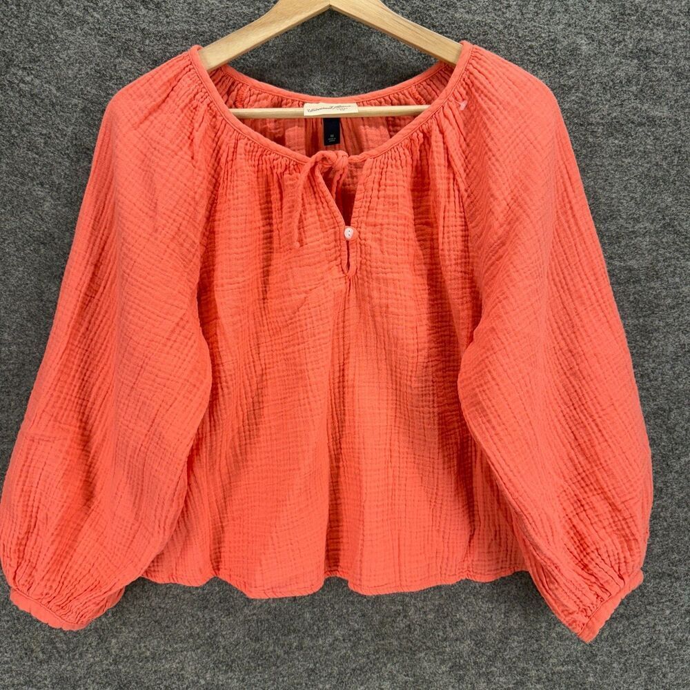 Universal Thread Blouse Women M Medium Pink Long Sleeve Tasseled Cotton Casual